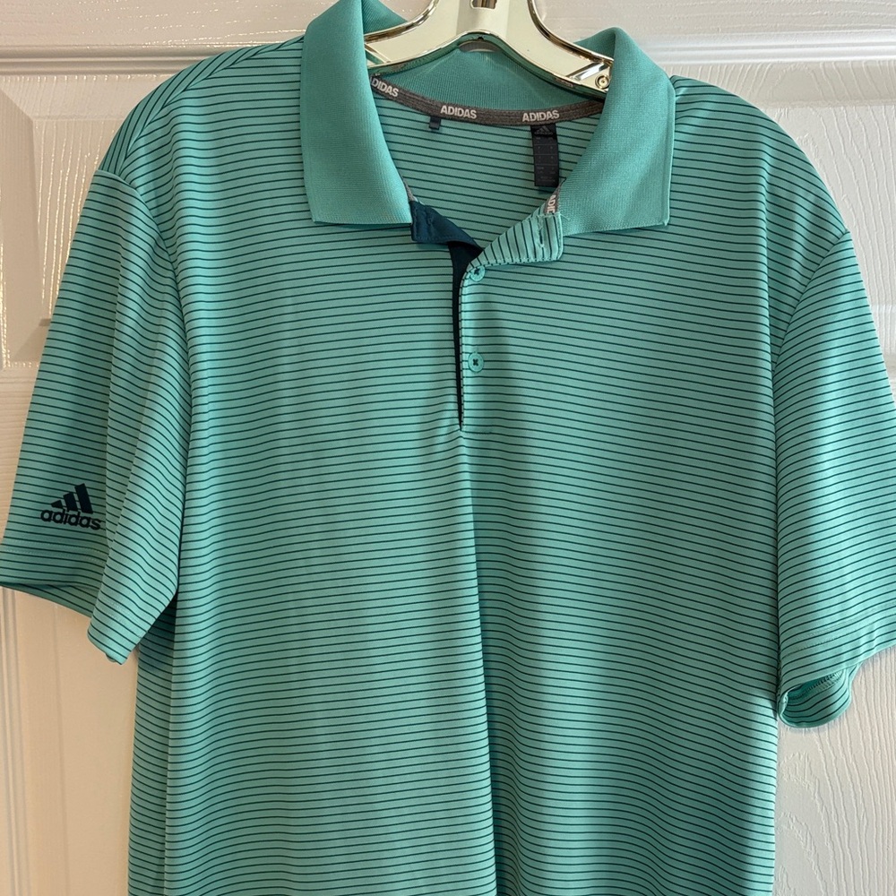 Adidas Men's Teal Striped Polo Shirt